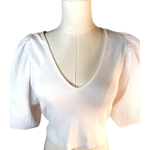 2/$30 ZARA Large White Puff Sleeve Crop Top - Picture 7 of 11
